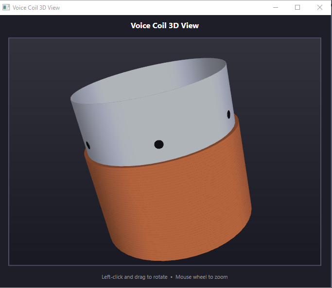 SpeaD voice coil 3D visualization, showing former, winding and collar as separate solid surfaces